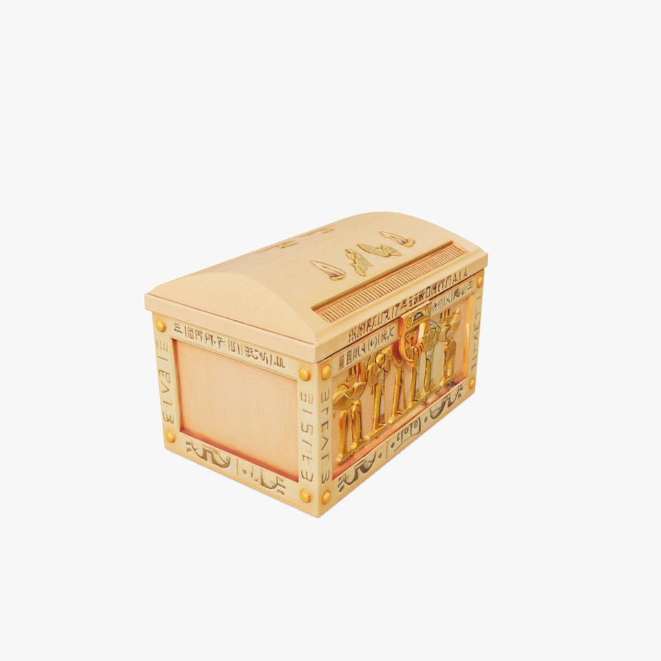 Ancient Egyptian Treasure Chest with Hieroglyphic Carvings